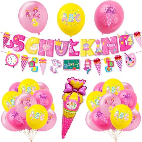 Allemand Schulkind Décorations de Fête de Rentrée Ballons en Latex Bannière en Carton Dessin Animé Dinosaure Sirène Fournitures