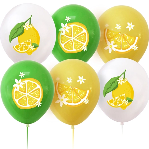 Lemon Theme Party Balloons 12 Inch Latex Printed Fruit Pattern Balloons For Summer Birthday Event Decoration White Yellow Green
