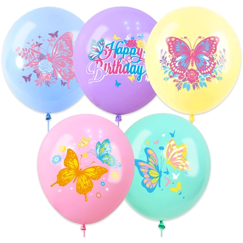 Butterfly Birthday Party Decorations Latex Balloons Macaron Color Happy Birthday Printed Butterfly Floral Balloons For Girls
