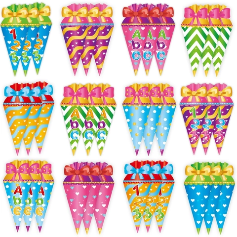 Striscione Rientro a Scuola Multicolore Ghirlanda a Cono di Caramelle Carta Decorazioni Festa Aula ABC 123 Tedesco