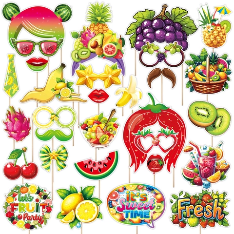 Tropische Früchte Fotobox Requisiten Sommer Party Deko Weißer Karton Maske Mit Bambusstäben Wassermelone Foto Zubehör