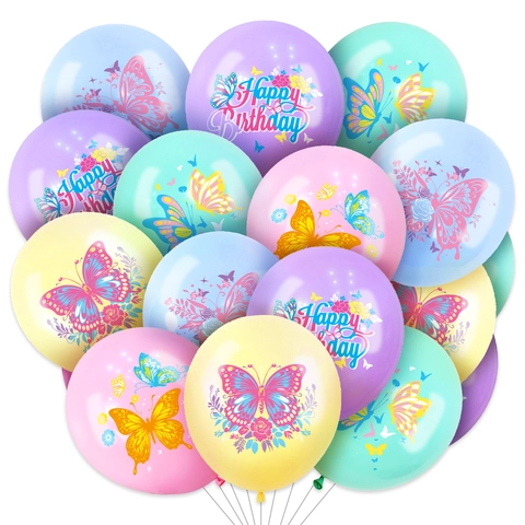 Butterfly Birthday Party Decorations Latex Balloons Macaron Color Happy Birthday Printed Butterfly Floral Balloons For Girls