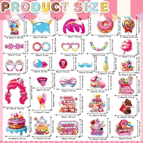 Set de Accesorios para Photocall de Fiesta de Caramelos y Helados para Cumpleaños Accesorios de Papel Gafas Divertidas