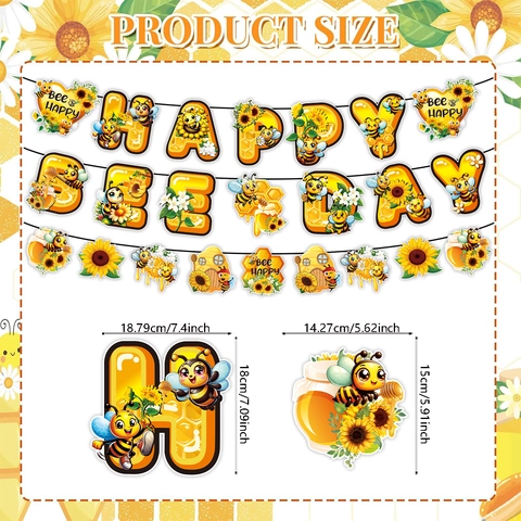 Decorazione per Festa di Compleanno a Tema Ape Happy Bee Day Banner Girasole Cake Topper Forniture per Feste per Bambini