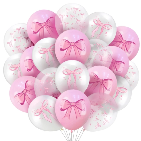 Sweet Bowknot Pattern Latex Balloons Printed Pink White Transparent Balloons For Birthday Party Wedding Decoration