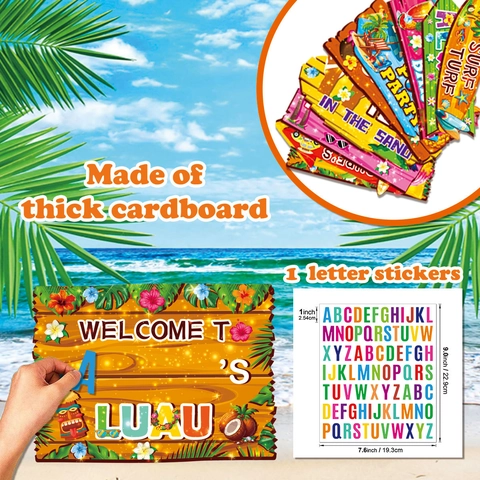 Decorazioni per Feste Luau Hawaiiane Tiki Bar Cartello di Benvenuto Tavola da Surf Fenicottero Segnaletica Direzionale Tropicale