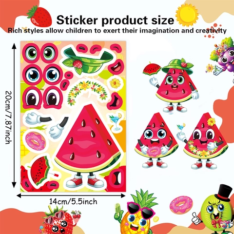 DIY Frutta Adesivi Per Bambini Crea il Viso Cartone Animato Fragola Anguria Ananas Limone Puzzle Adesivi Divertenti Per Festa
