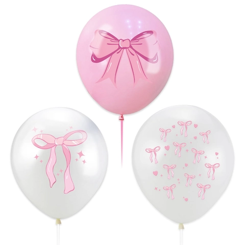 Sweet Bowknot Pattern Latex Balloons Printed Pink White Transparent Balloons For Birthday Party Wedding Decoration
