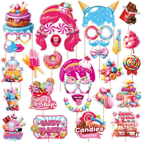 Set de Accesorios para Photocall de Fiesta de Caramelos y Helados para Cumpleaños Accesorios de Papel Gafas Divertidas