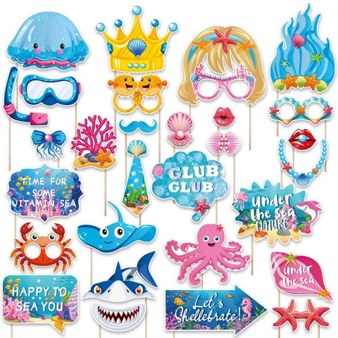 Accesorios para Fotomatón con Tema de Océano Bajo El Mar Tiburón Cangrejo Criaturas Marinas Máscaras de Decoración de Cumpleaños para Niños Adultos