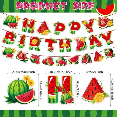 Summer Watermelon Birthday Party Decorations Alphabet Banner Fruit Theme Cake Toppers For Kids Baby Shower Party Supplies