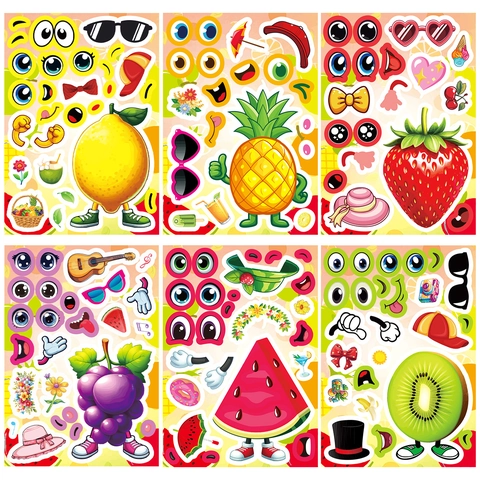 DIY Frutta Adesivi Per Bambini Crea il Viso Cartone Animato Fragola Anguria Ananas Limone Puzzle Adesivi Divertenti Per Festa
