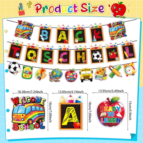 Back To School Party Decorations Welcome Back Alphabet Banner School Bus Cake Toppers Latex Balloons Classroom Supplies