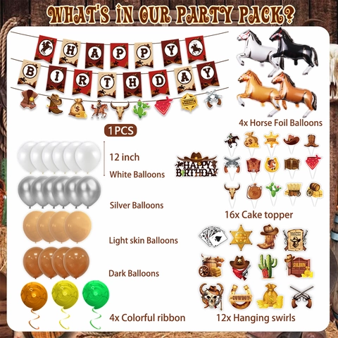 Decorazioni per Feste di Compleanno Western Cowboy Striscione Happy Birthday Palloncini in Alluminio Cavallo Forniture per Feste