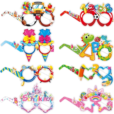 Gafas de Papel de Regreso a Clases Alemán para Niños Schulkind Schulbus Patrón Accesorios Fotos Fiesta Decoración de Cartón