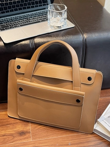 PU Leather Laptop Handbag For Women Large Capacity Office Briefcase Daily Commuter Multi Pocket Solid Color Business Bag