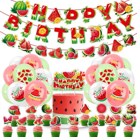 Wassermelone Thema Geburtstag Party Dekoration Mit Latex Ballons Banners Kuchen Topper Für Sommer Obst Stil Feiern