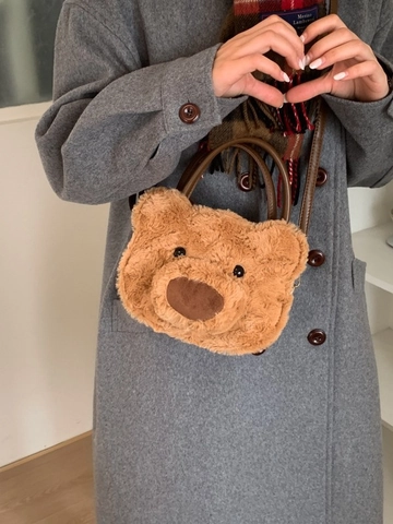 Sac à Épaule en Peluche en Forme d'Ours pour Femmes Sac à Main Mignon en Fausse Fourrure Marron Mode Automne Hiver