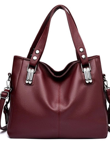 Sac Fourre-tout Large pour Femme Texture Litchi en Cuir PU Sac à Bandoulière Décoration Rivets Sac à Main Casual