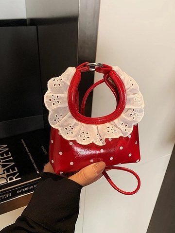 Bolso Bandolera Mini de Lunares para Mujer Diseño Vintage con Volantes de Encaje Bolso de Mano Pequeño de Cuero PU Bolso de Hombro