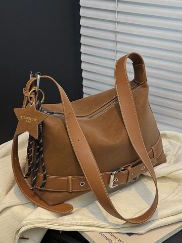 Women Vintage PU Leather Baguette Bag Contrast Stitching Shoulder Bag With Star Pendant For Daily Commuting Casual Handbag