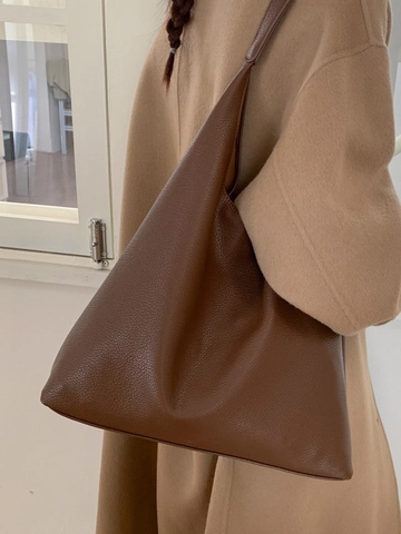 Minimalist PU Litchi Grain Leather Tote Bag For Women Large Capacity Vintage Hobo Shoulder Bag Daily Commute Work Handbag
