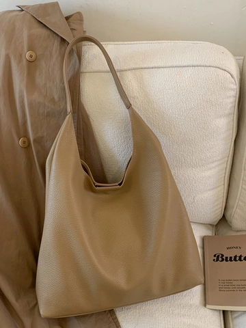 Minimalist PU Litchi Grain Leather Tote Bag For Women Large Capacity Vintage Hobo Shoulder Bag Daily Commute Work Handbag