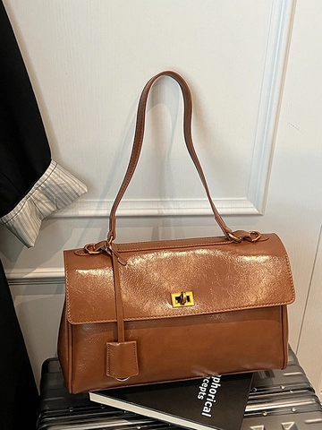 Bolso de Bandolera de Cuero PU Vintage para Mujer Bolso de Hombro de Gran Capacidad Con Cierre de Bloqueo de Metal Moda