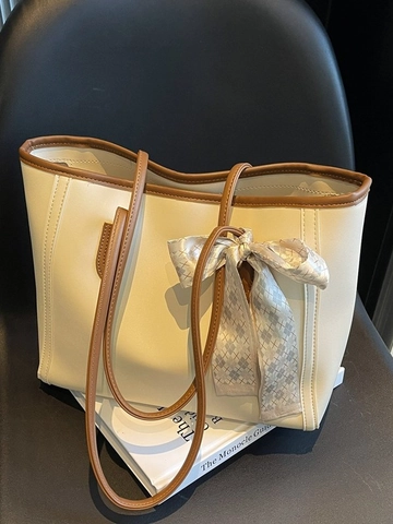 Damen Retro Tragetasche Aus PU Leder Mit Großer Kapazität Und Schal Dekoration Minimalistische Schultertasche Casual Handtasche