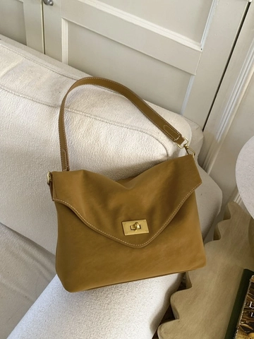 Korean Retro PU Leather Underarm Shoulder Bag For Women Contrast Stitching With Plush Bear Pendant Turn Lock Commuter Bag