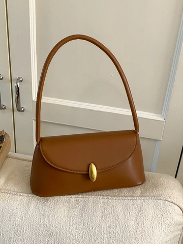Damen Retro Minimalistische PU Leder Achseltasche Baguette Form Schultertasche Mit Goldener Metallschnalle Mode Einfarbige Satchel