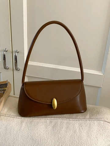 Damen Retro Minimalistische PU Leder Achseltasche Baguette Form Schultertasche Mit Goldener Metallschnalle Mode Einfarbige Satchel