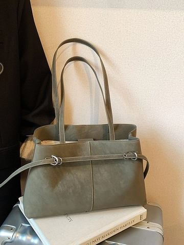 Bolso Tote de Cuero PU Retro para Mujer Gran Capacidad Bolso de Hombro Conmutador Con Costuras de Contraste Blancas Bolso Minimalista