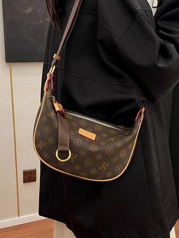 Borsa a Tracolla da Donna Vintage Monogramma Mezzaluna Borsa Hobo Retro in Pelle PU Con Tracolla Larga Borsa di Moda