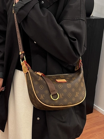 Borsa a Tracolla da Donna Vintage Monogramma Mezzaluna Borsa Hobo Retro in Pelle PU Con Tracolla Larga Borsa di Moda