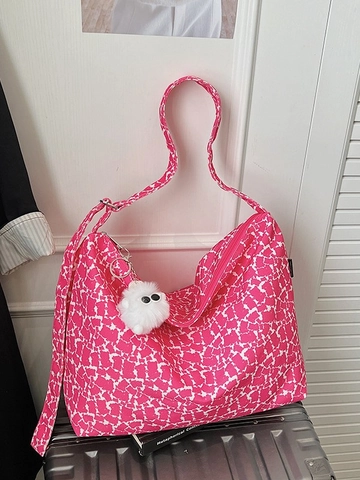 Bolso de Hombro de Lona de Moda para Mujer Gran Capacidad Estampado Abstracto Bolso Bandolera Con Colgante Peluche Tote Casual Viaje