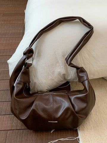 Borsa a Spalla in Pelle PU Plissettata Retrò Grande Capacità Borsa Hobo Minimalista Tracolla con Nodo Borsa a Tracolla Donna Moda