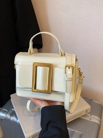 Minimalistische Damen PU Leder Quadratische Handtasche Mit Großer Goldschnalle Retro Henkeltasche Für Den Alltag