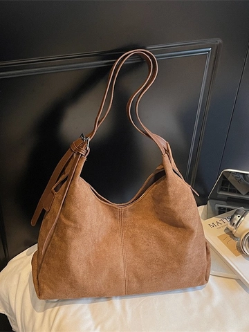 Damen Große Kapazität Tragetasche Flanell Wildleder Textur Hobo Umhängetasche Vintage Minimalistisch Pendler Tasche