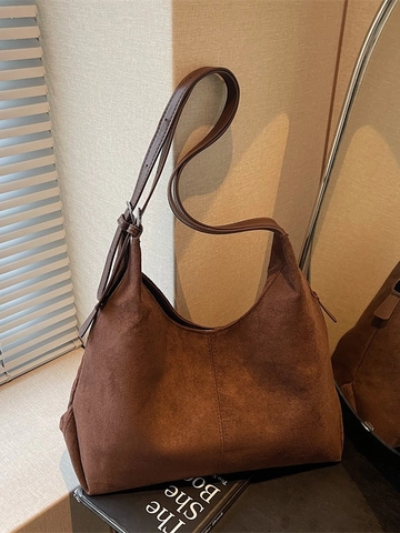 Damen Große Kapazität Tragetasche Flanell Wildleder Textur Hobo Umhängetasche Vintage Minimalistisch Pendler Tasche