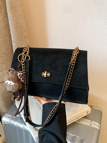 Sac Messager Vintage en Cuir PU Mat Patchwork pour Femmes Sac à Bandoulière Rétro Color Block Avec Chaîne Serrure