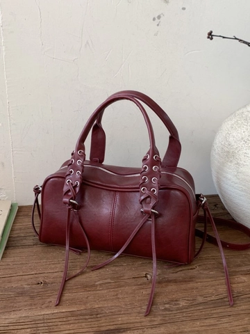 Borsa a Spalla Boston in Pelle PU Vintage per Donna Manico Intrecciato Retro Nappina Borsa a Mano Pendolare di Grande Capacità