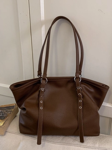 Women's Simple Large Capacity Soft PU Leather Tote Bag Urban Commuter Shoulder Bag College Style Solid Color Handbag