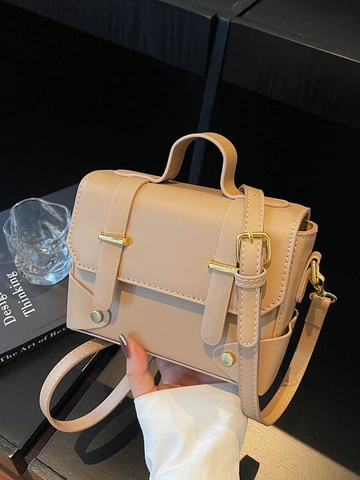 Retro PU Leather Small Square Crossbody Bag For Women Fashion Gold Hardware Handbag Adjustable Strap Shoulder Bag