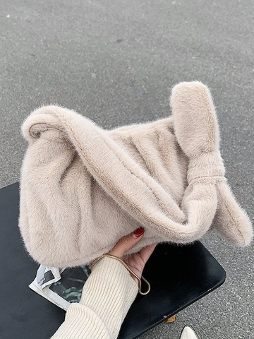 Bolso de Axila de Piel Sintética para Mujer Bolso de Mano de Nube Plisado Peluche Suave Bolso de Hombro Cadena Dorada
