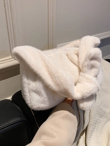Bolso de Axila de Piel Sintética para Mujer Bolso de Mano de Nube Plisado Peluche Suave Bolso de Hombro Cadena Dorada