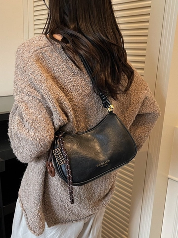 Vintage PU Leather Hobo Underarm Bag Retro Half Moon Shoulder Bag With Zipper Closure Decorative Pendant For Women Daily Use