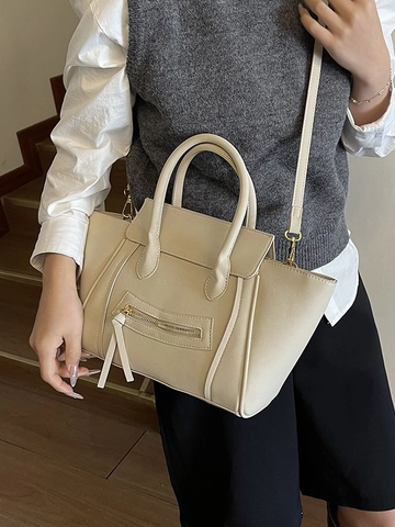 Dames Vintage Matte PU Leer Schelp Handtas Gevleugelde Schoudertas Met Stiksels Franjes Smiling Face Ontwerp