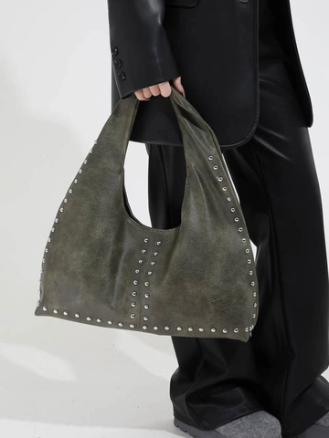 Borsa a Tracolla Hobo con Borchie Vintage per Donna Borsa Tote in Pelle PU di Grande Capacità Borsa da Pendolare Stile Retro Punk
