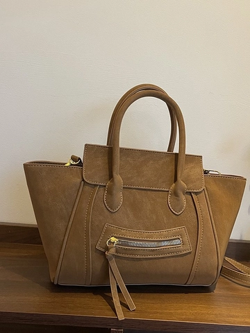 Dames Vintage Matte PU Leer Schelp Handtas Gevleugelde Schoudertas Met Stiksels Franjes Smiling Face Ontwerp